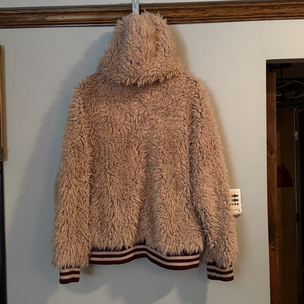 Free People Jacket Hooded Fur With Paisley Lining Zip Up Varsity Womens XS Small - Picture 2 of 5